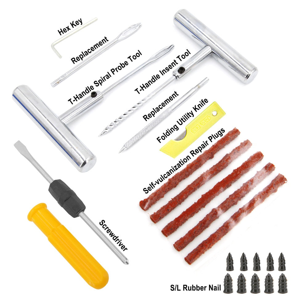 46-delige Banden reparatieset -Reparatie set Banden - Universele bandenreparatieset voor tubeless banden- Makkelijk om mee te nemen, onmisbaar voor op vakantie - compact