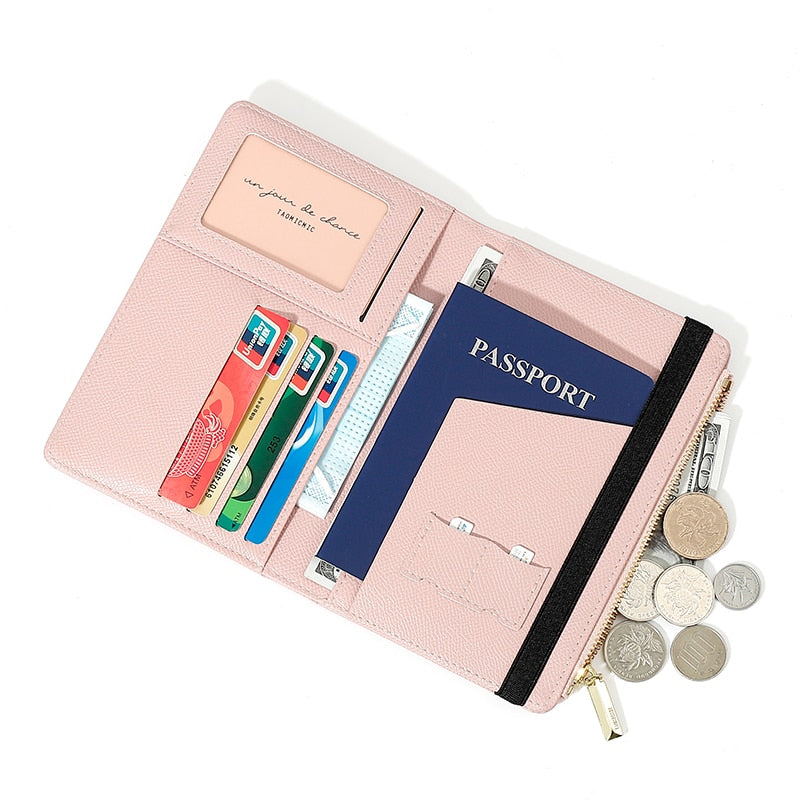 Paspoort mapje - PU leer cover - RFID beveiliging - Onmisbaar voor op reis - Paspoorten, pasjes, geld, foto's, alles past erin - Duurzaam - Praktisch