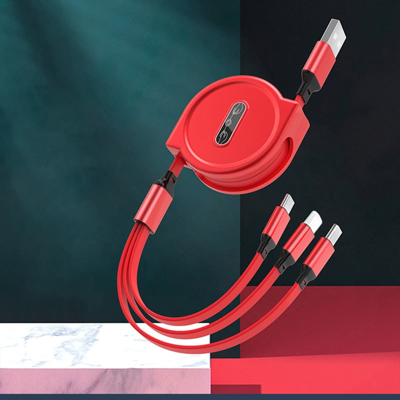 USB 3-in-1 kabel - voor micro USB / USB-C / Lightning - altijd en overal meerdere telefoons opladen - flexibel koord - oprolbaar
