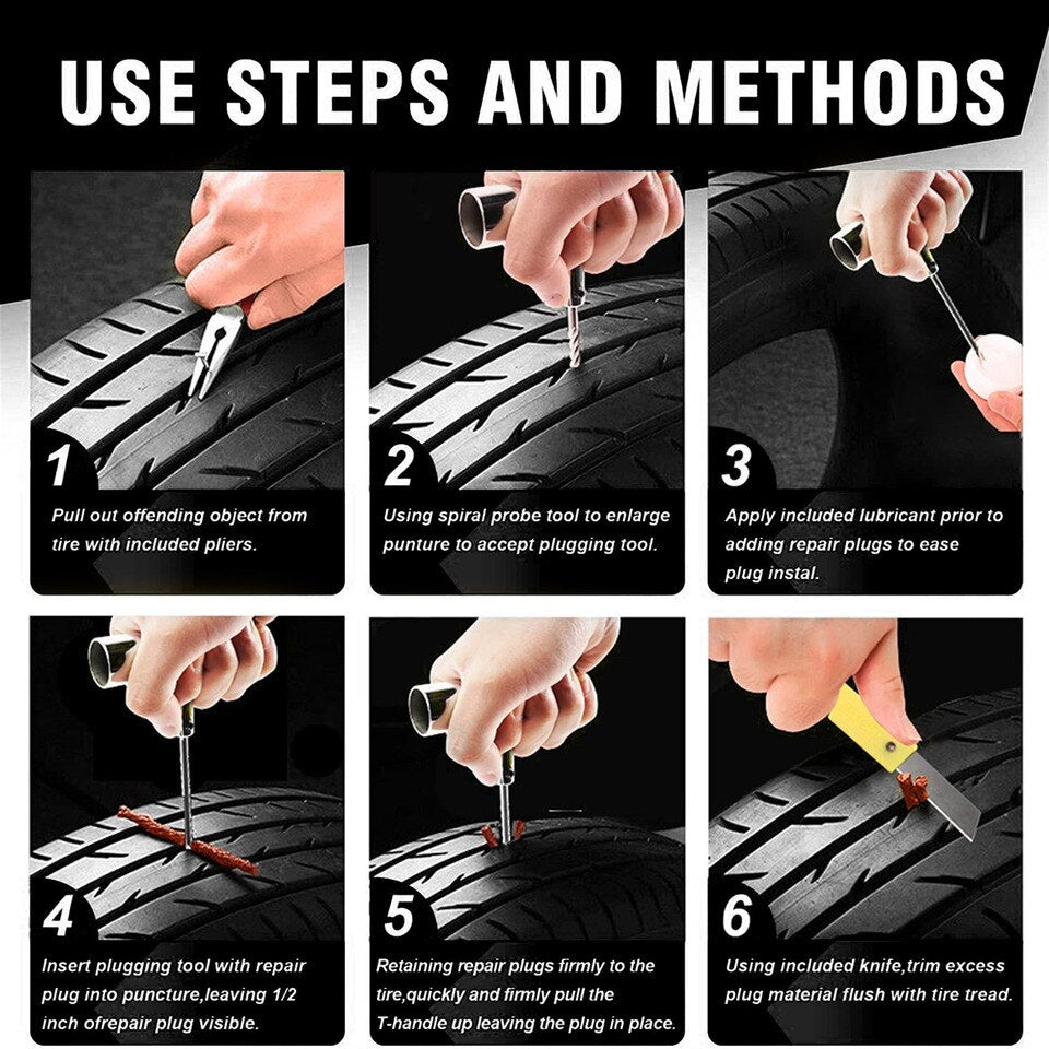 46-delige Banden reparatieset -Reparatie set Banden - Universele bandenreparatieset voor tubeless banden- Makkelijk om mee te nemen, onmisbaar voor op vakantie - compact