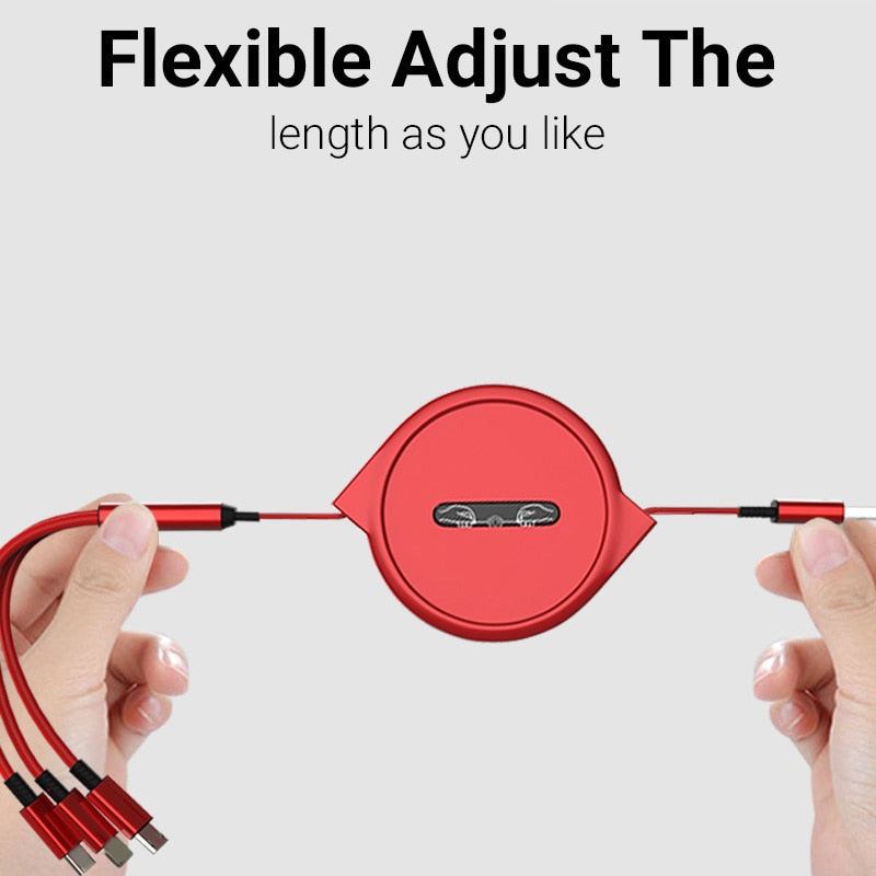 USB 3-in-1 kabel - voor micro USB / USB-C / Lightning - altijd en overal meerdere telefoons opladen - flexibel koord - oprolbaar