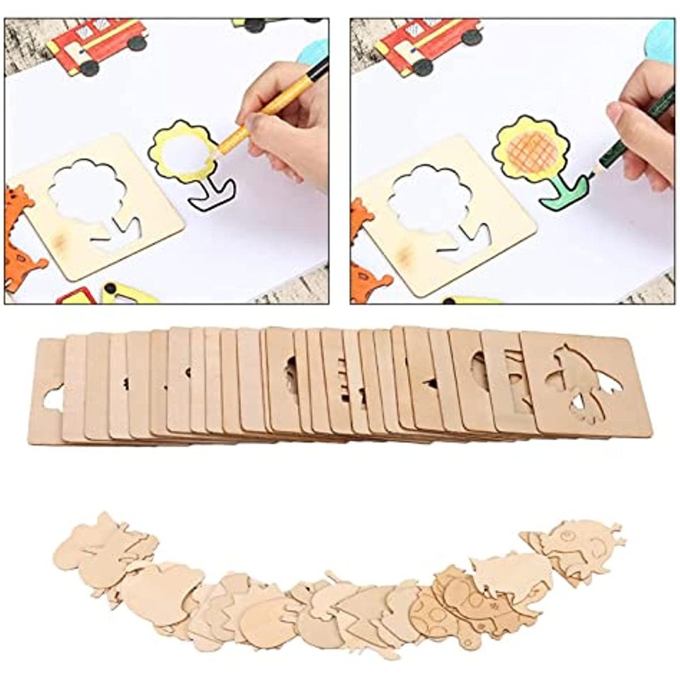 Tekening kinder speelgoed - 20 Stuks houten sjablonen - spelen en leren tegelijkertijd - educatief - stencils - puzzel