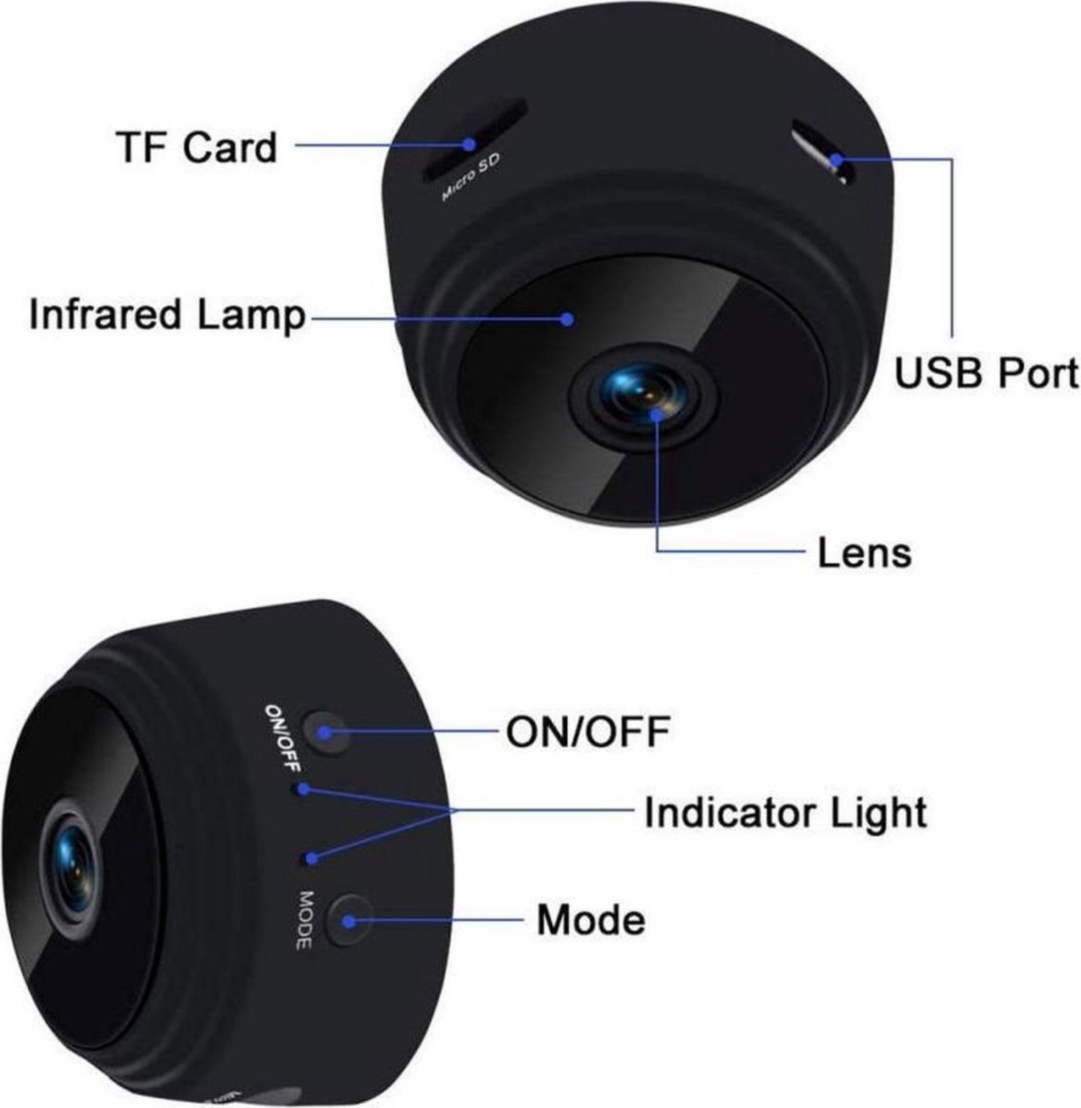 Mini Camera - Bekijk beelden via de App - Full HD 1080p - Dashcam - Beveiligingscamera - Met magneet en handige steun - Nightvision - Oplaadbaar en opnemen tijdens het opladen - Sla beelden op