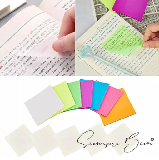 Transparante sticky notes - 6 kleuren - 50 notitie blaadjes - clear notes - zelfklevend - waterbestendig - herbruikbaar