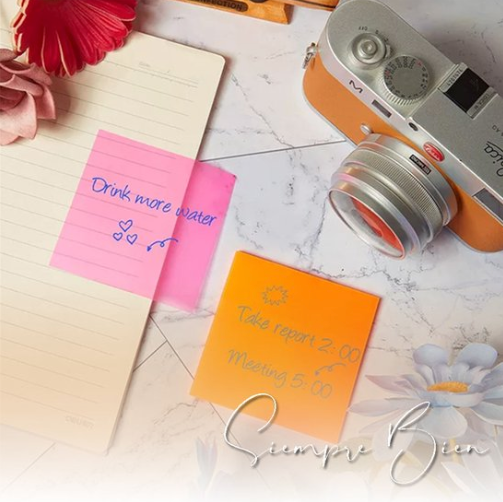 Transparante sticky notes - 6 kleuren - 50 notitie blaadjes - clear notes - zelfklevend - waterbestendig - herbruikbaar