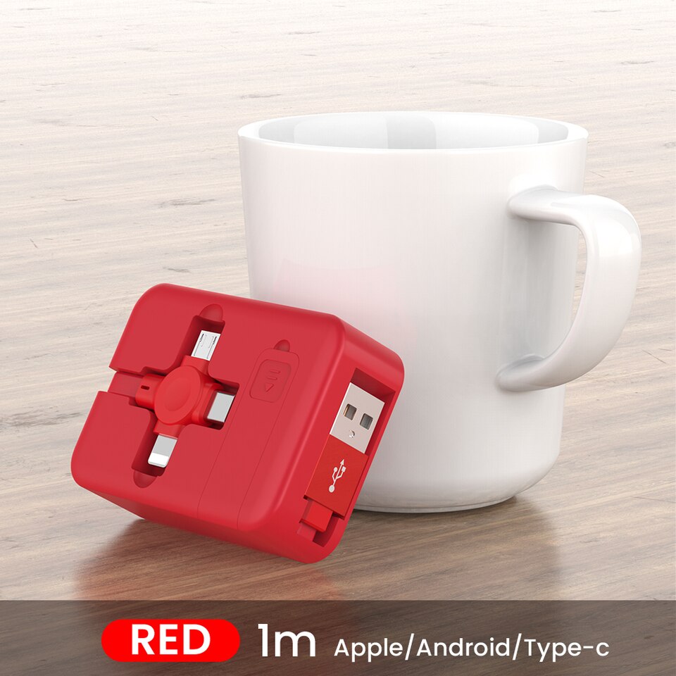 4-in-1 Intrekbare USB-laadkabel - iPhone en Android - Handig intrekbaar ontwerp - Snelle en efficiënte oplading - Universeel - Ingebouwde telefoon stand