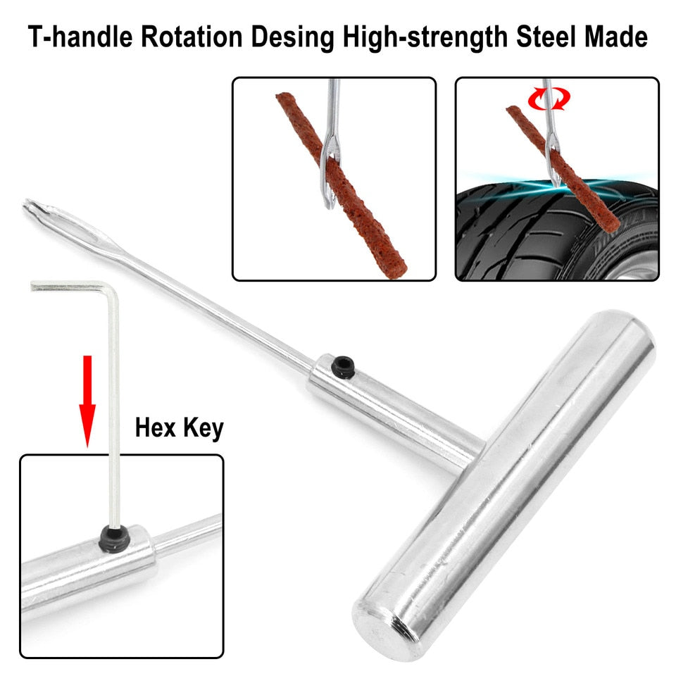 46-delige Banden reparatieset -Reparatie set Banden - Universele bandenreparatieset voor tubeless banden- Makkelijk om mee te nemen, onmisbaar voor op vakantie - compact