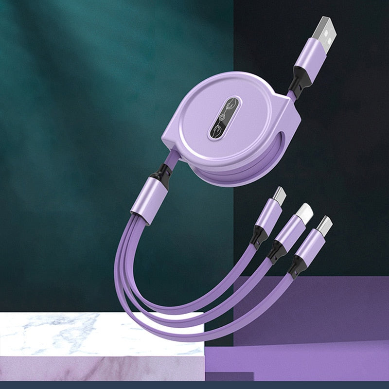 USB 3-in-1 kabel - voor micro USB / USB-C / Lightning - altijd en overal meerdere telefoons opladen - flexibel koord - oprolbaar