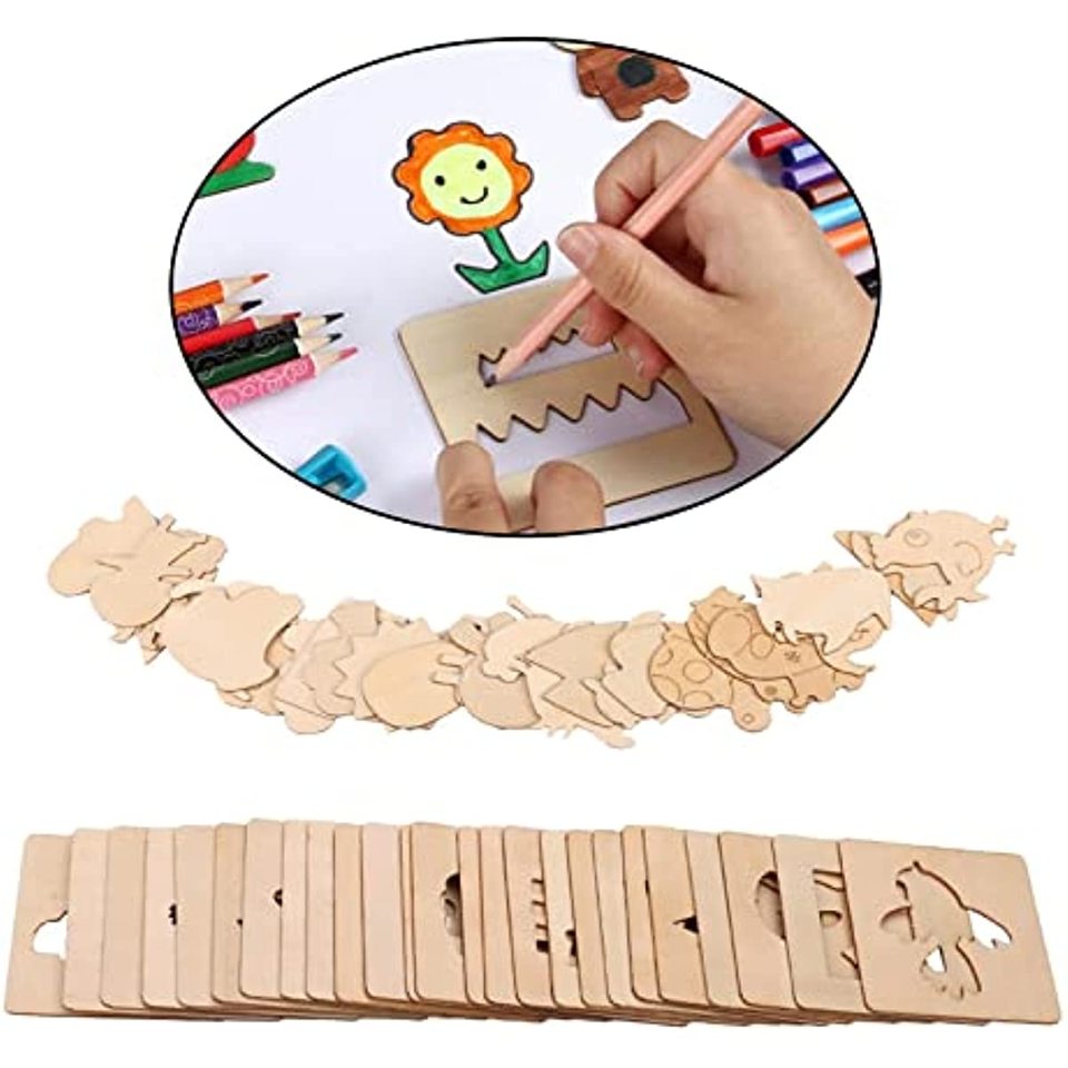 Tekening kinder speelgoed - 20 Stuks houten sjablonen - spelen en leren tegelijkertijd - educatief - stencils - puzzel