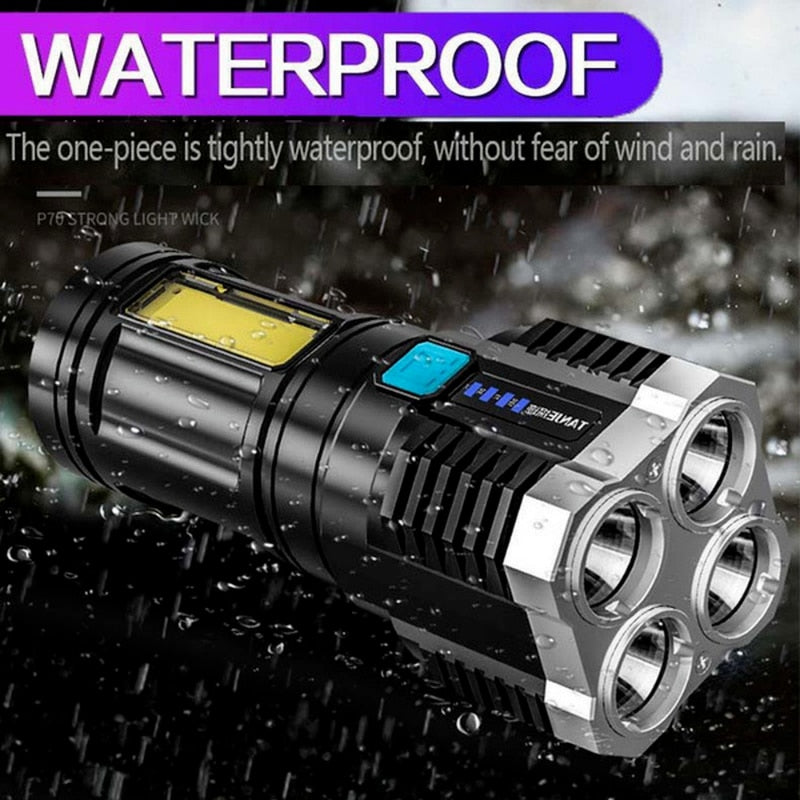 4 LED core zaklamp - zaklamp - LED Oplaadbaar - altijd zicht in het duister - inclusief batterij en USB kabel – waterbestendige zaklantaarn