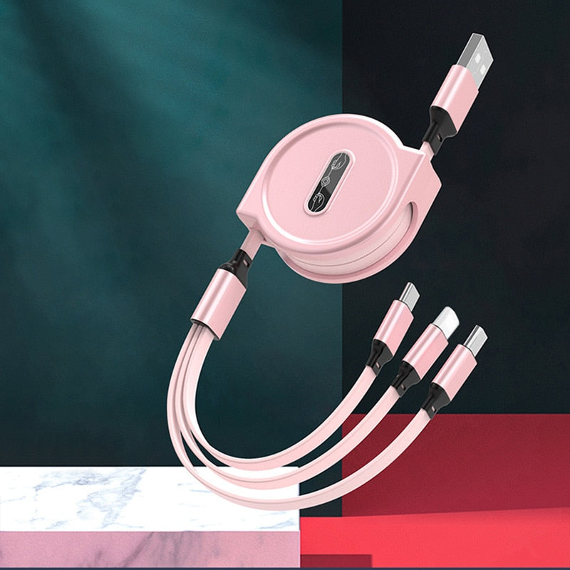 USB 3-in-1 kabel - voor micro USB / USB-C / Lightning - altijd en overal meerdere telefoons opladen - flexibel koord - oprolbaar