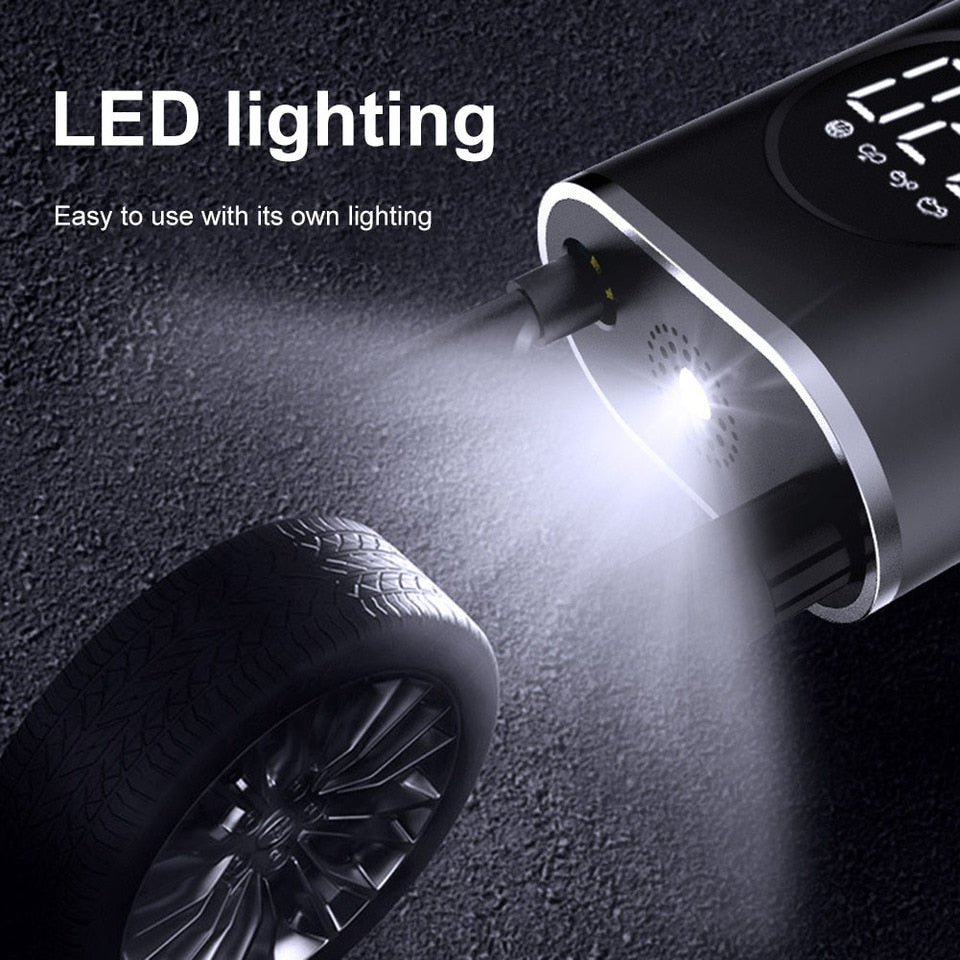 Compacte electrische pomp - Geschikt voor alle voertuigen - Opblaasbaar speelgoed -  12 bar pomp - Multifunctionele bandenpomp - Met led lamp - Alle soorten banden