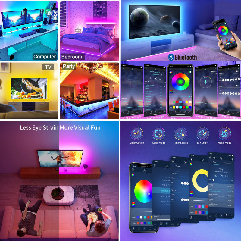 LED RGB strip - lampjes - zelfklevend - bluetooth, verwissel de lichtstand met uw telefoon of afstandbediening  - De mooiste decoratie voor uw huis