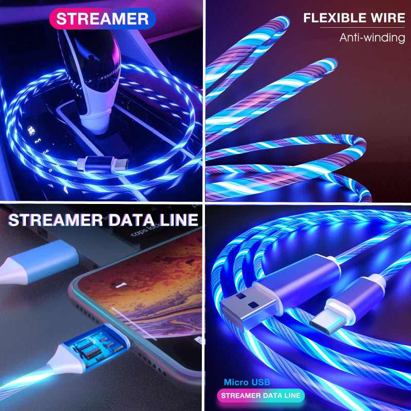 Lichtgevende USB oplaad kabel - voor android en iPhone telefoons - uniek ontwerp en altijd makkelijk te vinden - 4 kleuren - trendy kabel met top specificaties