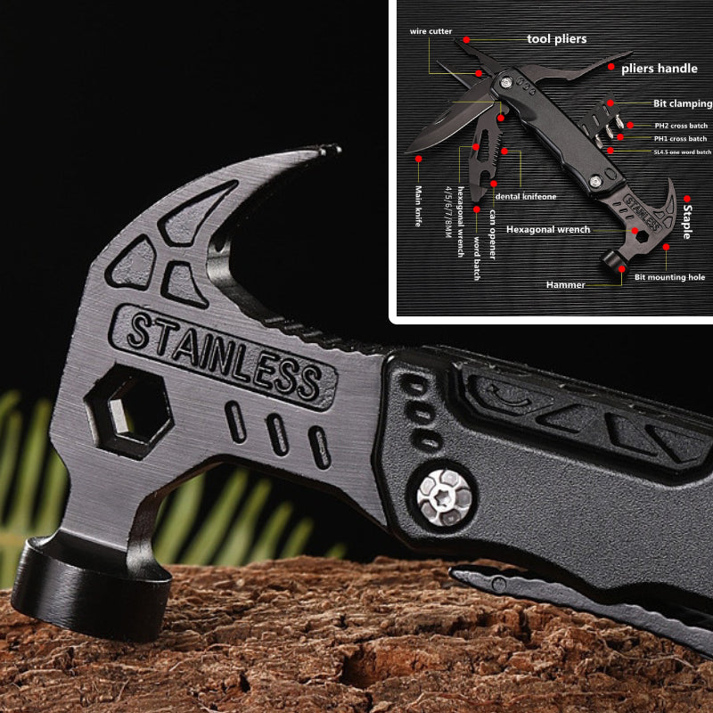 17-in-1 Multitool Hamer - draagetui - 3-delige bitset - gereedschap - survival - outdoor - camping - in de kofferbak - perfect cadeau voor mannen