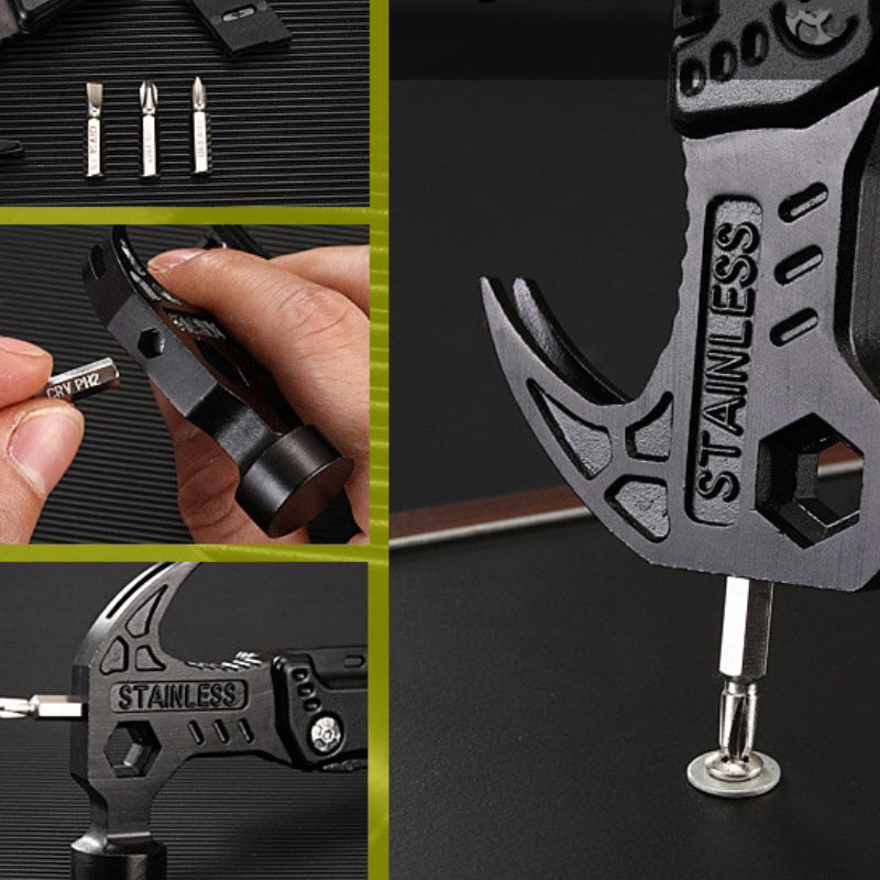 17-in-1 Multitool Hamer - draagetui - 3-delige bitset - gereedschap - survival - outdoor - camping - in de kofferbak - perfect cadeau voor mannen