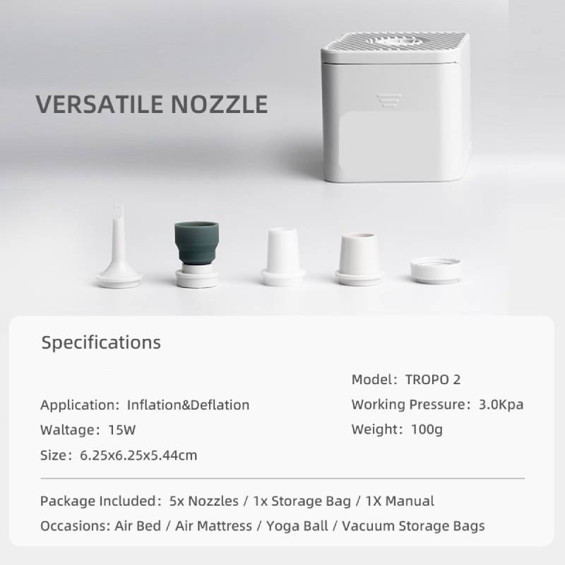 Luchtbedpomp - Opblazen en Vaccumeren in één! - Opblaaspomp op batterijen - Vacuümpomp - Compact - ektrische Pomp - 2 in 1 pomp - Nu met 5 handige opzet stukken
