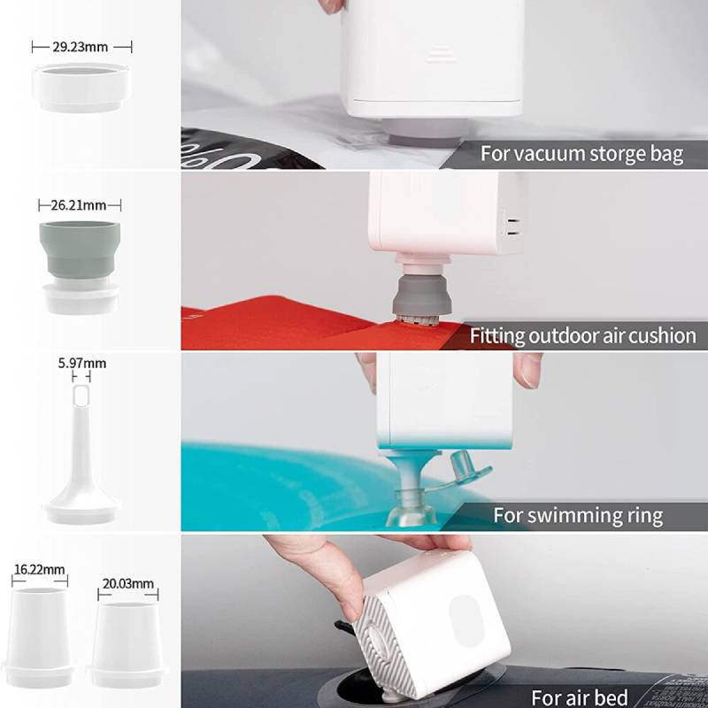 Luchtbedpomp - Opblazen en Vaccumeren in één! - Opblaaspomp op batterijen - Vacuümpomp - Compact - ektrische Pomp - 2 in 1 pomp - Nu met 5 handige opzet stukken