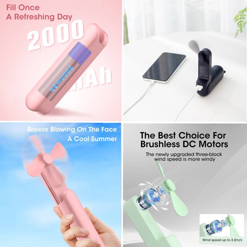 Ventilator en powerbank in één - 2000Mah - Draagbare uitklapbare ventilator - blijf koel en verbonden! - Stille ventilator - powerbank