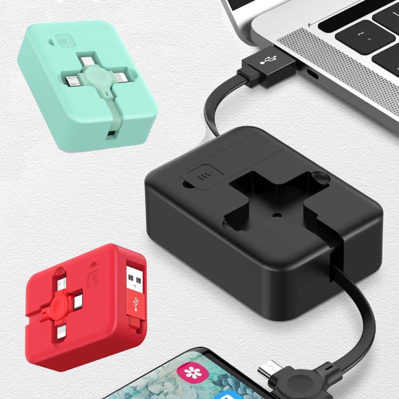 4-in-1 Intrekbare USB-laadkabel - iPhone en Android - Handig intrekbaar ontwerp - Snelle en efficiënte oplading - Universeel - Ingebouwde telefoon stand
