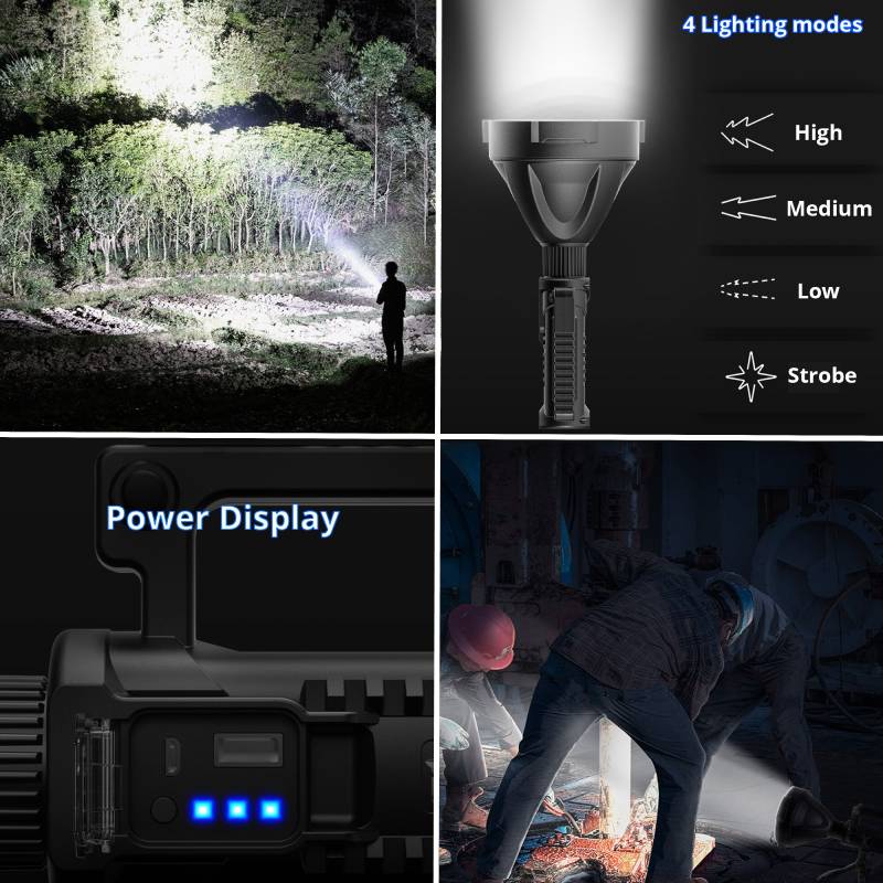 XL Zoeklicht - Schijnwerper - Grote Zaklantaarn met standaard - Dubbele LED lampen - 4 in 1 Werkplaats Zaklamp - Inclusief ingebouwde Batterijen - Vloedlicht - Micro USB