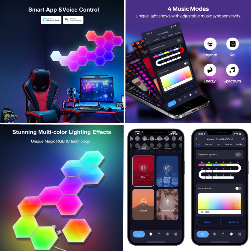 LED Hexagon Licht Panelen - beweegt mee met uw muziek, film en games!  - hexagon wandlamp - app beheer - voor feestjes, gaming, sfeer