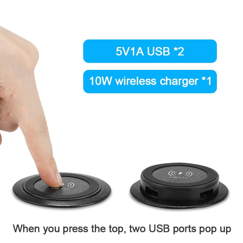Inbouw magnetische oplader met USB poorten - Valt prachtig weg in uw bureau - 2 USB poorten - QI snellader - 18w