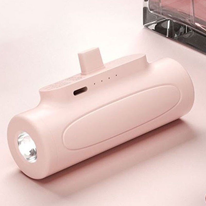Draadloze mini powerbank met LED lamp - klikt direct handig onder uw telefoon - 5000mAh - Handig en compact, overal uw telefoon opladen - Lightning en USB-C - LED lamp