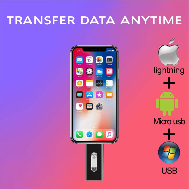 3 In 1 Flashdrive - USB 3.0 + micro USB + lightning - iPhone - Android - tablet - laptop/pc - goud, roze, zwart, zilver - 32Gb/128Gb/512Gb