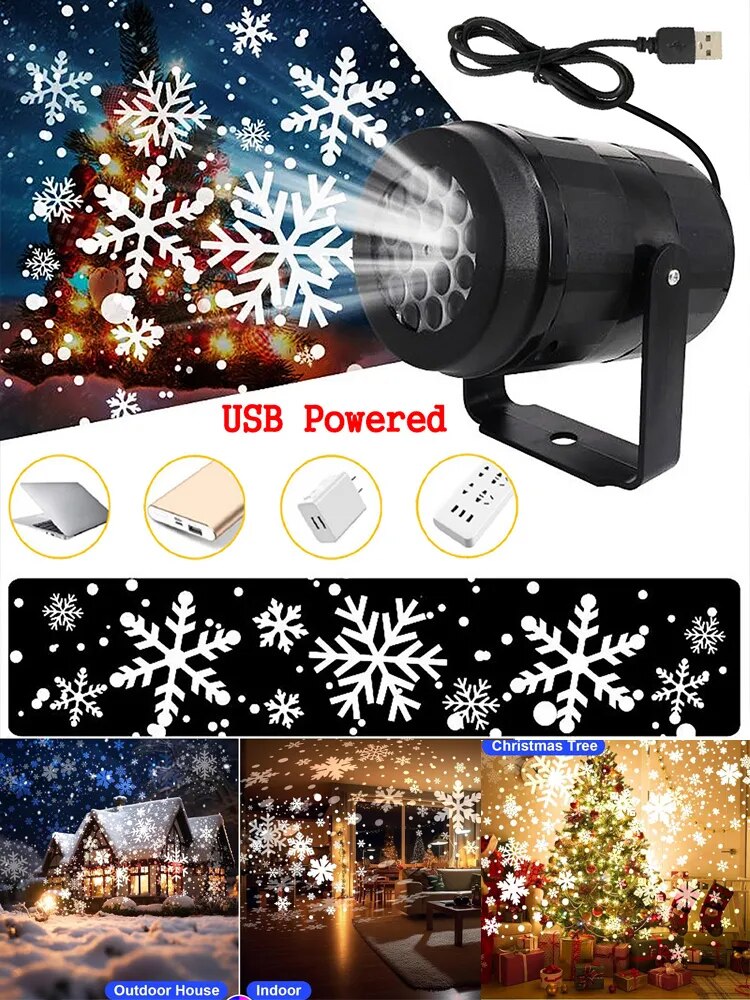 Sneeuwvlok projector - maak van uw huis/muur/deur een sneeuw-avond dmv usb