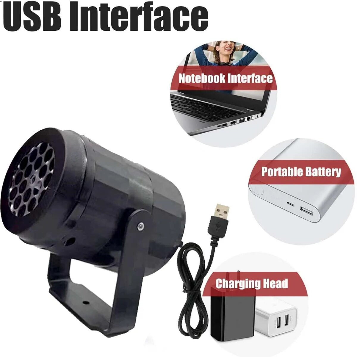 Sneeuwvlok projector - maak van uw huis/muur/deur een sneeuw-avond dmv usb