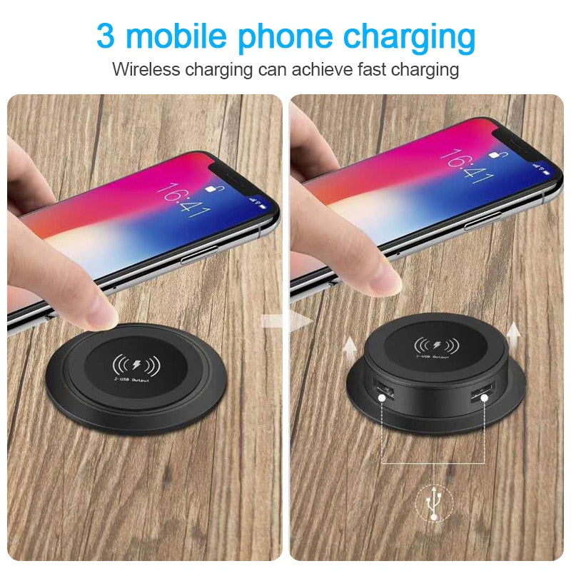 Inbouw magnetische oplader met USB poorten - Valt prachtig weg in uw bureau - 2 USB poorten - QI snellader - 18w