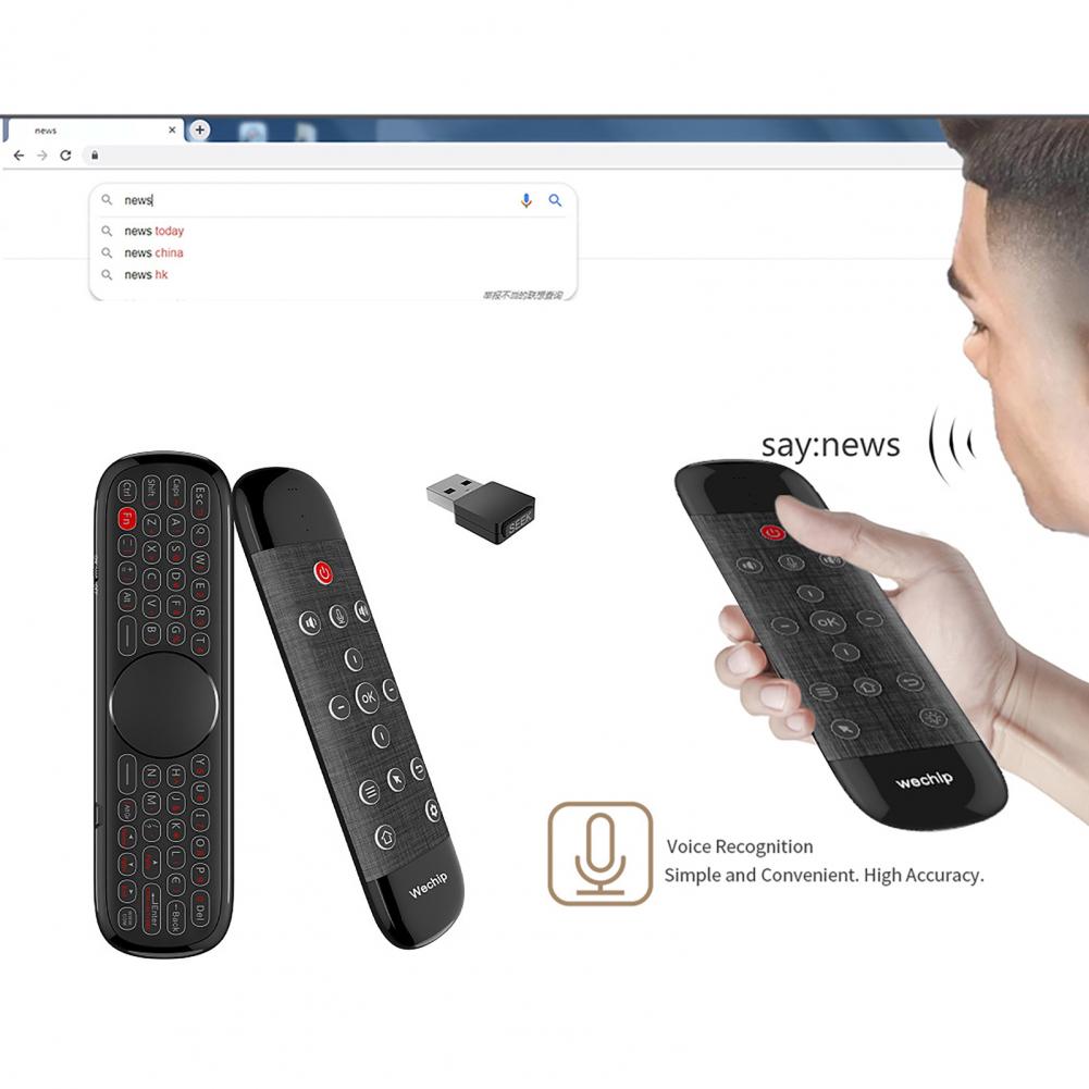 Stem activatie afstandbediening - 2.4G Smart TV Remote met gyroscope - infrarood - voor Android TV box - 57 toetsen - zwart of wit - stem bediening
