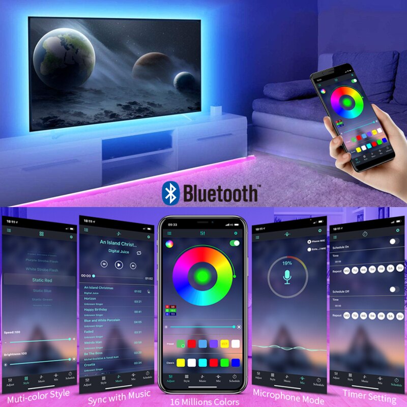 LED RGB strip - lampjes - zelfklevend - bluetooth, verwissel de lichtstand met uw telefoon of afstandbediening  - De mooiste decoratie voor uw huis