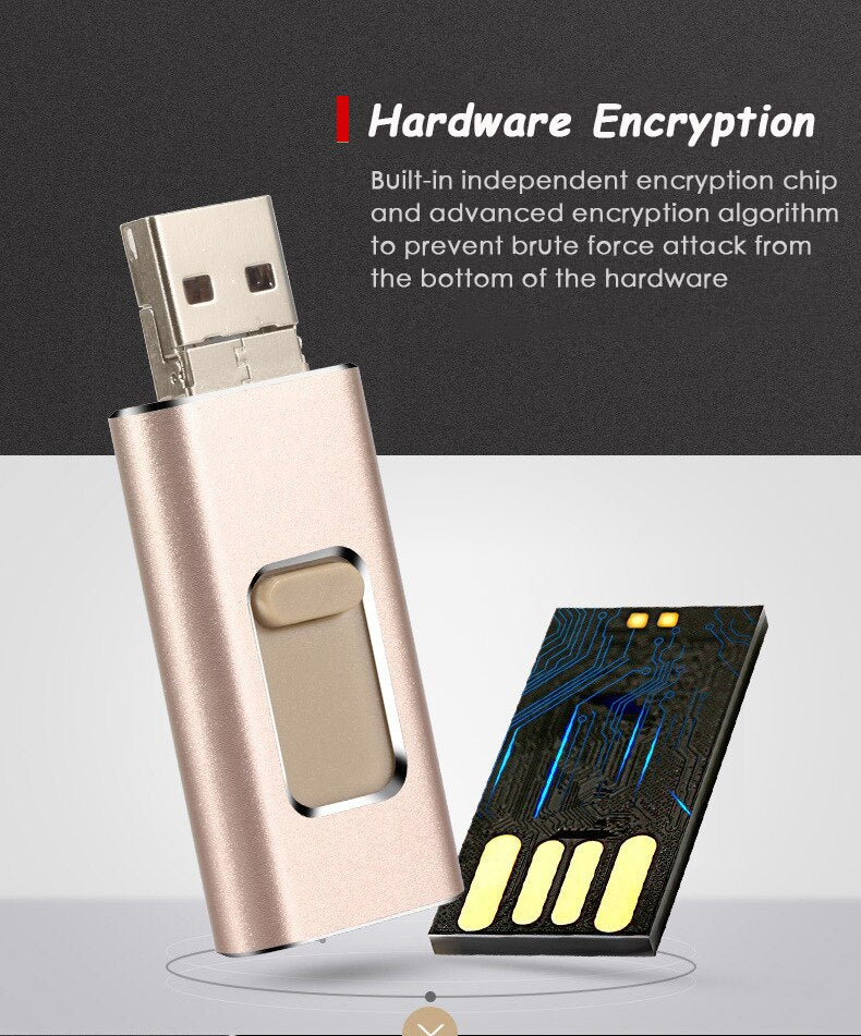 3 In 1 Flashdrive - USB 3.0 + micro USB + lightning - iPhone - Android - tablet - laptop/pc - goud, roze, zwart, zilver - 32Gb/128Gb/512Gb