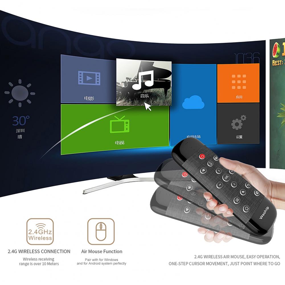 Stem activatie afstandbediening - 2.4G Smart TV Remote met gyroscope - infrarood - voor Android TV box - 57 toetsen - zwart of wit - stem bediening