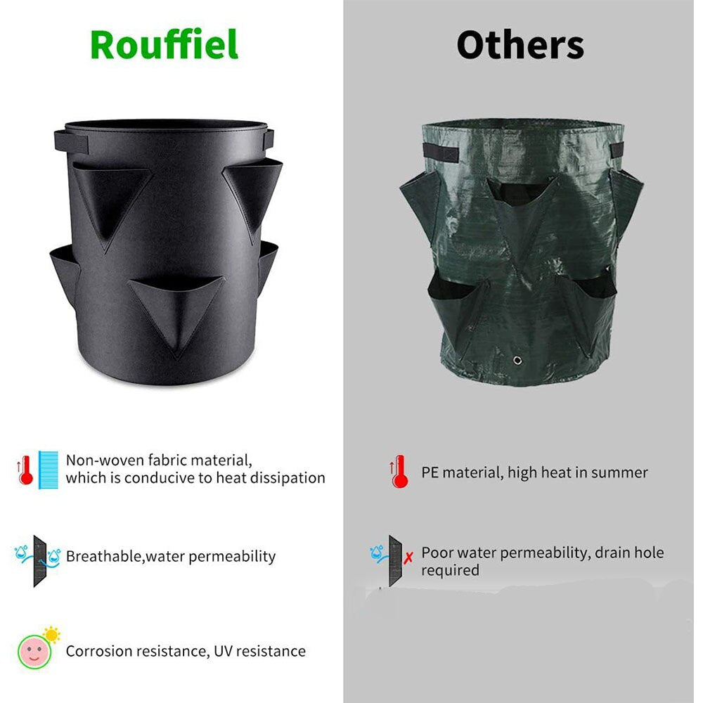 Aardbei grow bags - voor allerlei fruit en groente  - de lente komt eraan -  zakken voor tuin aardbeien, kruiden, bloemen, bessen - groen en zwart -