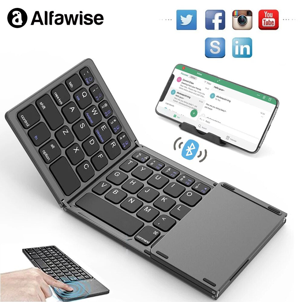 Opvouwbaar draadloos toetsenbord - QWERTY - bluetooth - voor smartphone, tablet en laptop/computer - zakformaat