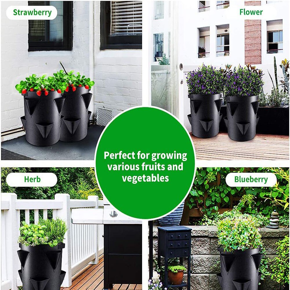Aardbei grow bags - voor allerlei fruit en groente  - de lente komt eraan -  zakken voor tuin aardbeien, kruiden, bloemen, bessen - groen en zwart -