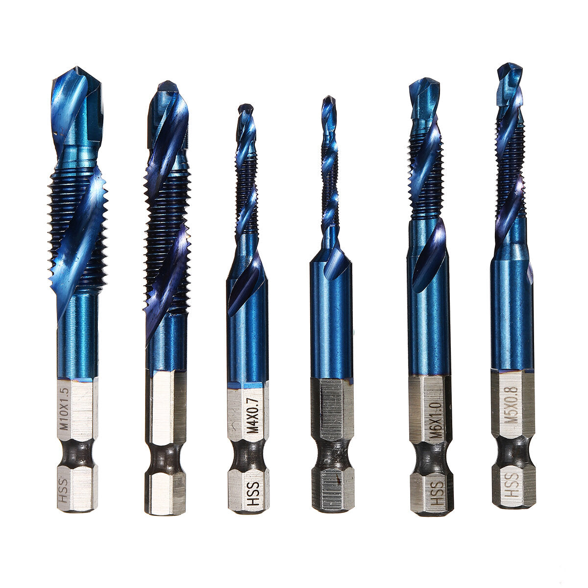 6 stuks m3-m10 1/4 inch hex shank metrische draad blauw nano gecoat hss boor en tap bits schroef tap