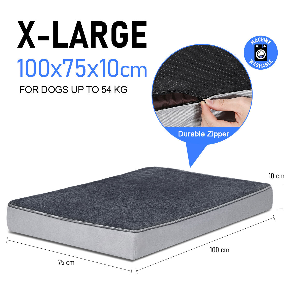 orthopedische hondenmat m 74 * 46 * 7.5 cm. afneembare hondenmand. wasbare antislip honden- en kattenmand. orthopedische hondenmat. grijze met schuim gevulde hondenspeelgoedmat