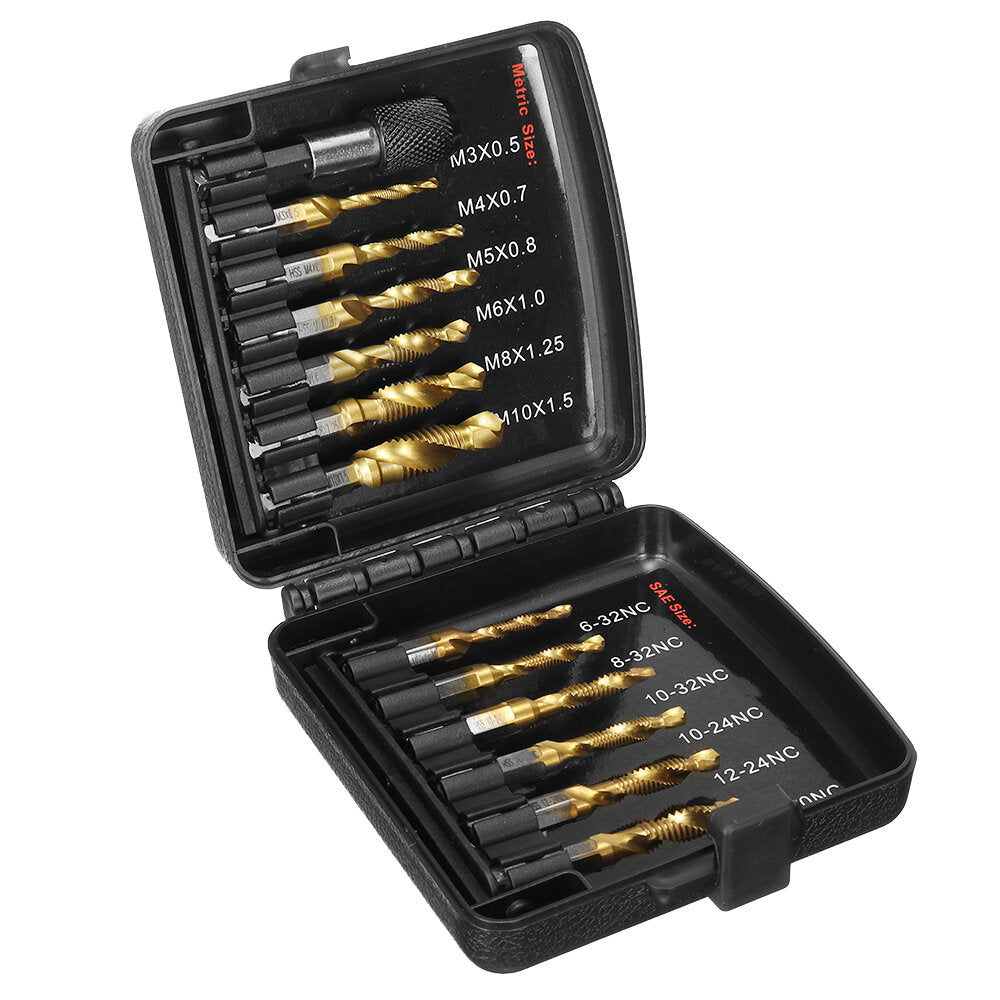 13 stuks m3-m10 metrische schroefdraad tap boren set hex shank boor schroef compound tap handgereedschap met gezamenlijke staaf