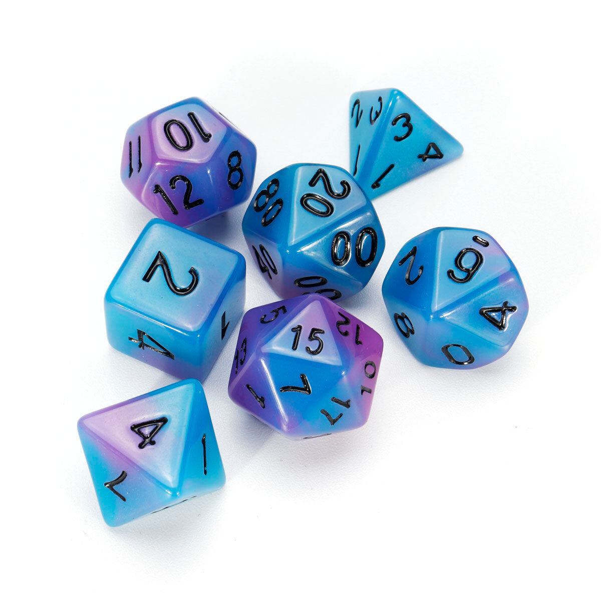 7 stuks lichtgevende polyhedral dobbelstenen multisided dobbelstenen dobbelstenen set met dobbelbeker voor rpg