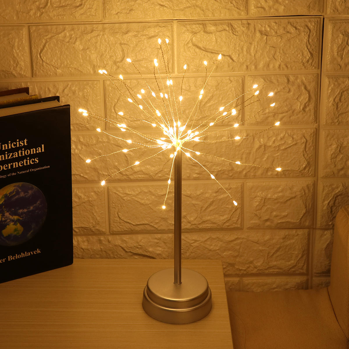 batterijvoeding 90led vuurwerk starburst fairy string light tafellamp + afstandsbediening voor huisdecoratie