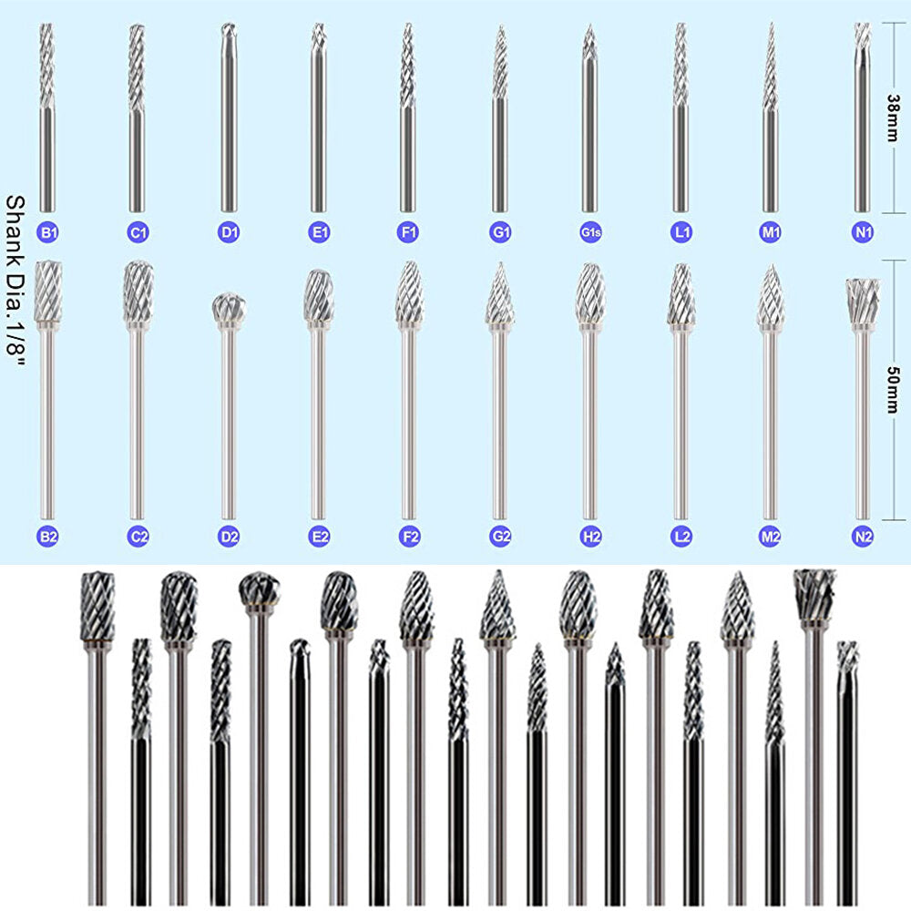 hardmetalen freesset compatibel met dremel 1/8 schacht 20 stuks stiftslijper rotary tool rasp houtsnijwerk bits accessoires