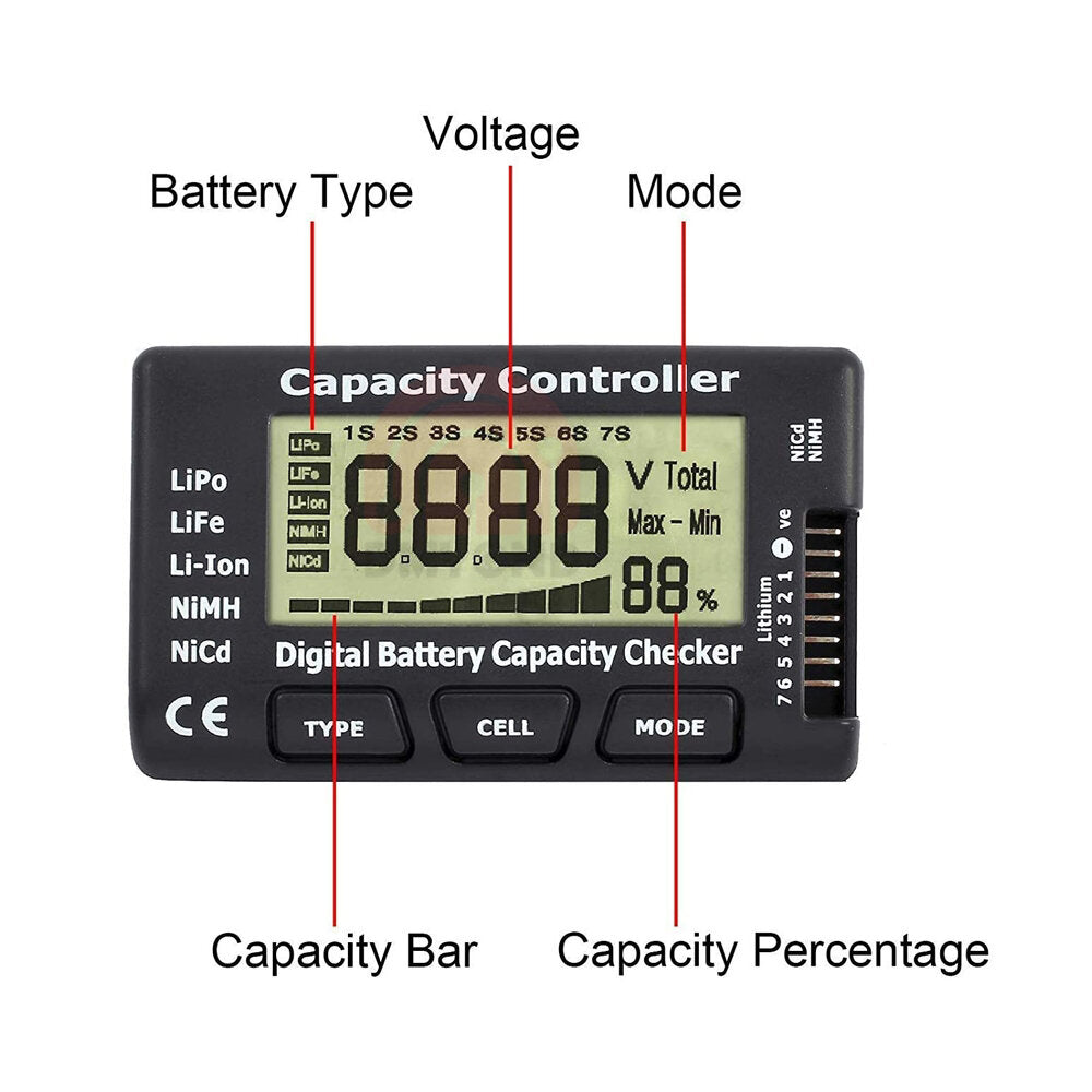 1-7s digitale batterij capaciteit tester spanning controller power display liquid crystal test voor rc auto lipo/life/li-ion/nimh/nicd batterij
