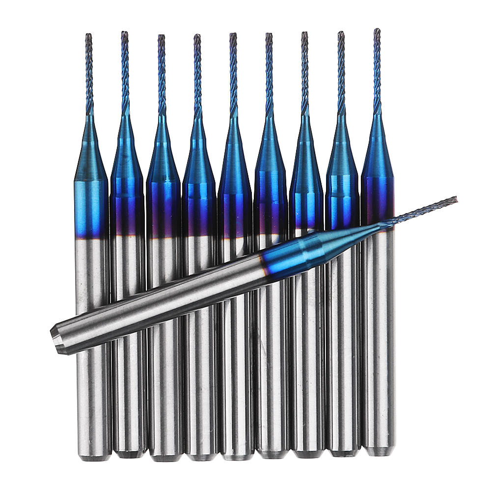 10 stuks 0.5-1.0mm blue naco coated pcb bits carbide engraving frees for cnc tool rotary burrs