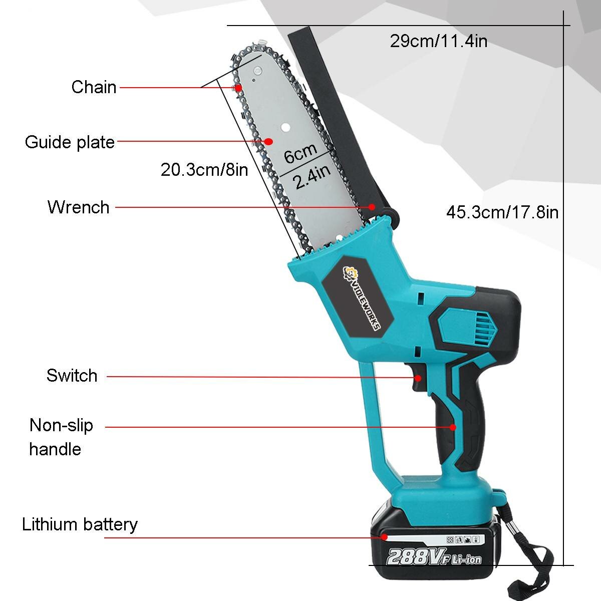 8 inch 21 v 1500 w elektrische draadloze eenhandszaag kettingzaag houtbewerking met batterijset