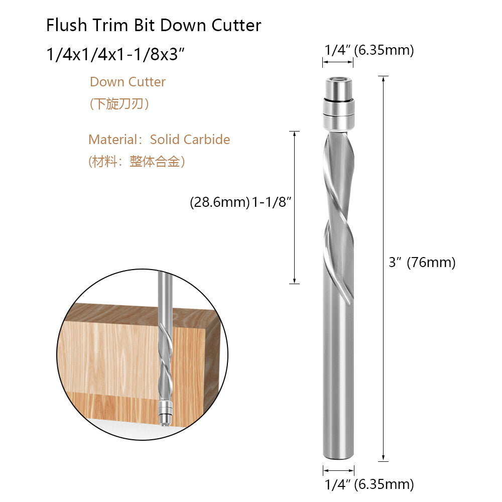 lavie 1 pc 6.35mm schacht vhm lager geleide twee fluit flush trim frezen houtbewerking frezen frees