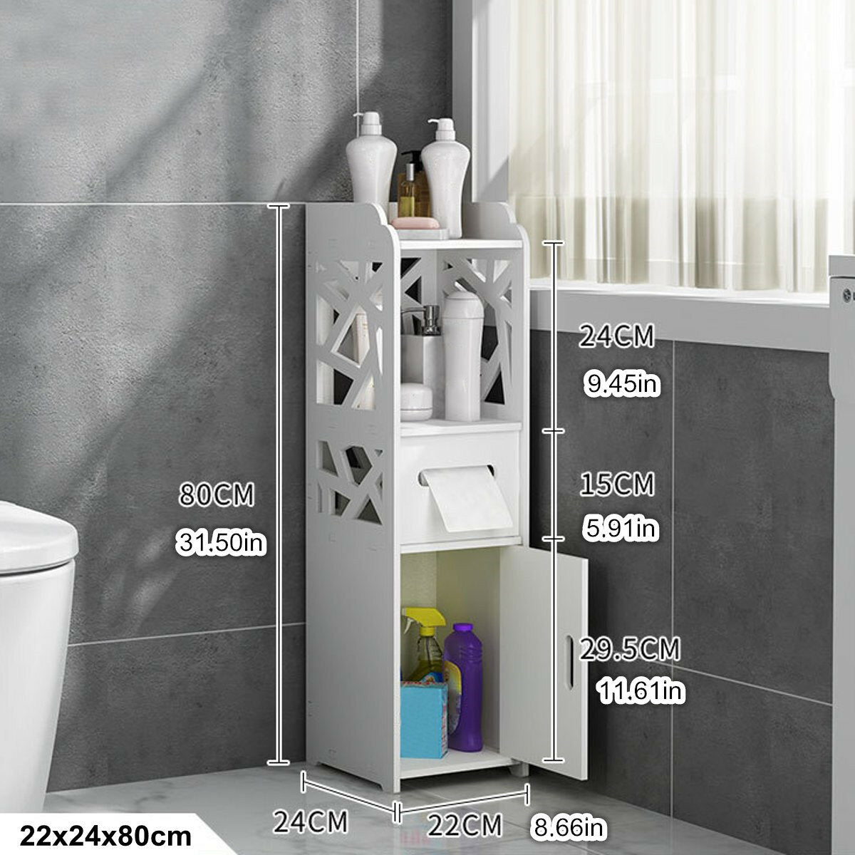 22x24x80cm badkamer vloerstaande opbergkast wastafel douche hoekplank